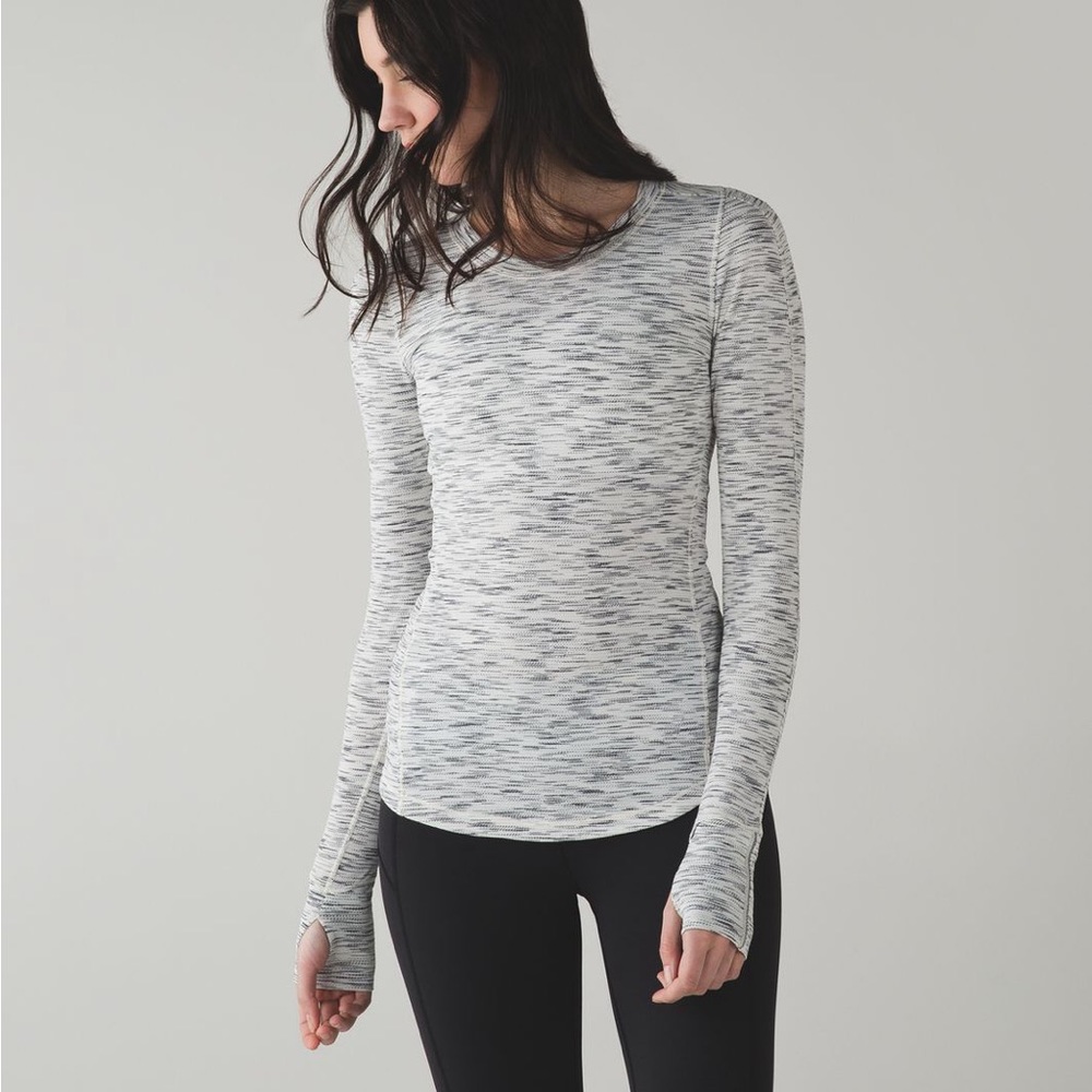 Lululemon 6 Runderful Long Sleeve Space Dye Camo White Silver Spoon Tee Shirt